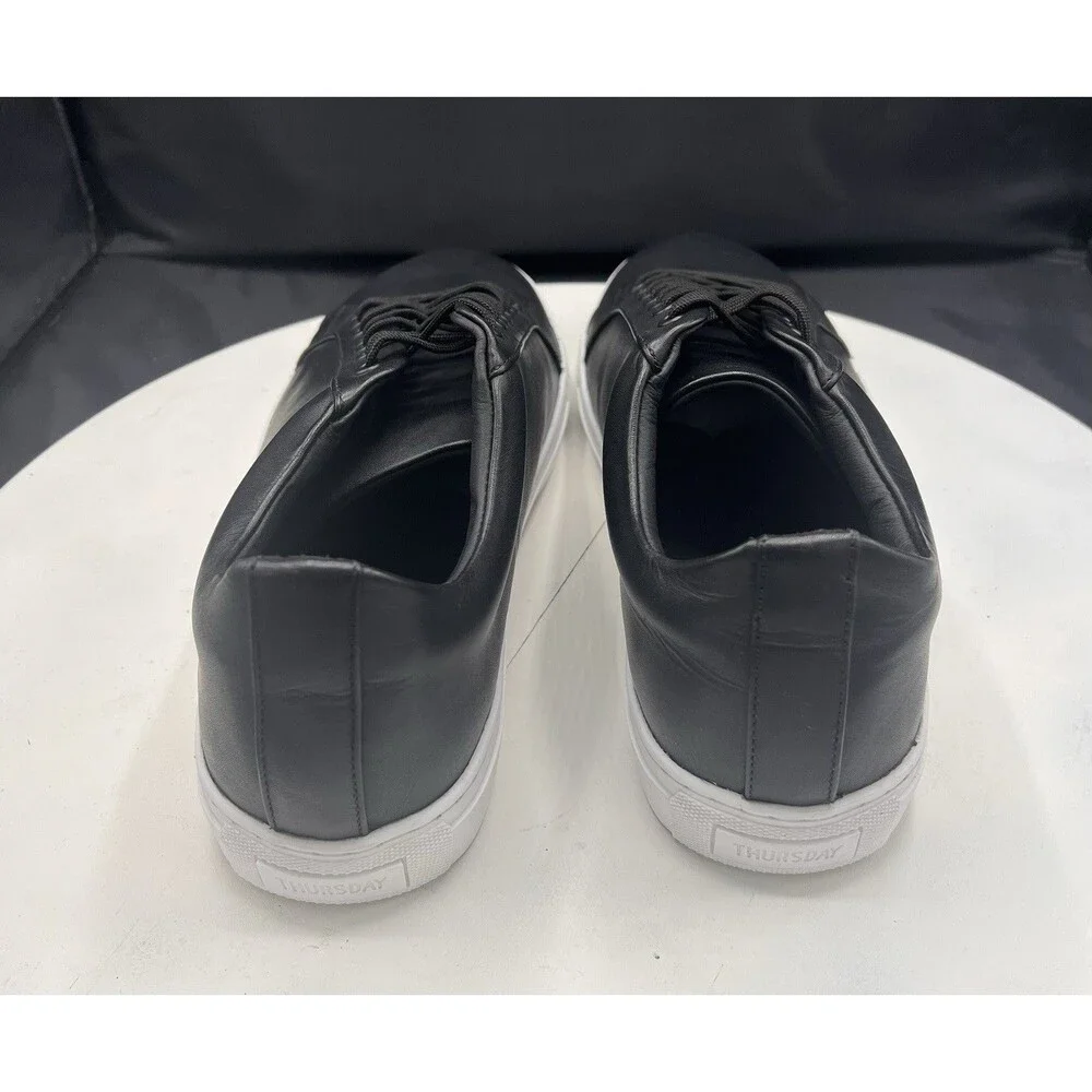 Thursday Men’s Black Leather Lace Up Low Top Sneakers White Sole US 15M NEW NWOB